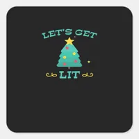 Let's Get Lit Funny Drunk Drinking Christmas Tree  Square Sticker