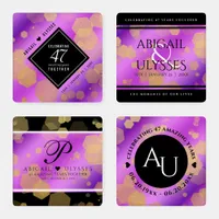 Elegant 47th Amethyst Wedding Anniversary Coaster Set