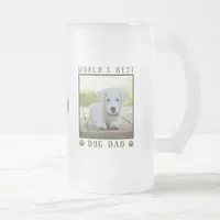 World's Best Dog Dad Green Paw Prints Name Photo Frosted Glass Beer Mug