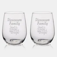 Christmas Silent Night Holy Night Monogram etched Stemless Wine Glass