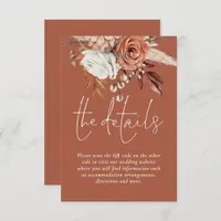 Terracotta Florals QR Code Rust Wedding Details Enclosure Card