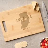 Indiana State Map Green Outline Text & Name Bamboo Engraved Cutting Board