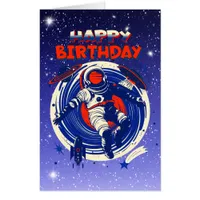 Jumbo Sized Personalized Astronaut Themed Birthday Card
