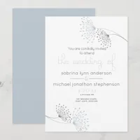 Minimal Chic Dusty Blue and Charcoal  Flowers Invitation