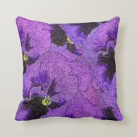 Purple pansies, abstract painting, floral art  throw pillow