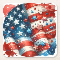 Red, White and Blue Patriotic Fourth of July Party Square Paper Coaster