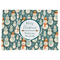 Merry Christmas  | Watercolor Snowmen Christmas Large Gift Bag