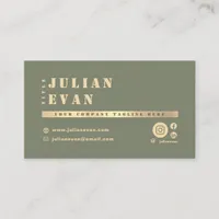 Boho Chic Sage Green & Gold Bold Typography Business Card