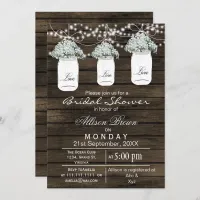 Barnwood babys breath mason jar bridal shower invitation