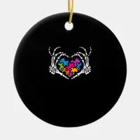 Autism Awareness s s Skeleton Hand Heart Puzzle Pi Ceramic Ornament