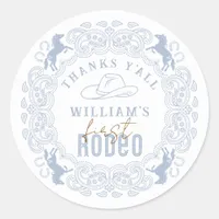 Dusty Blue First Rodeo Birthday Favor Sticker – We