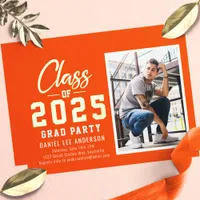 Orange Class of 2025 Photo Graduation Party Foil Invitation