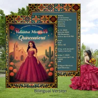 Vintage Bilingual Quinceañera 15th Red Dress Invitation
