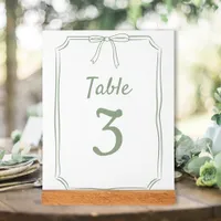 Modern Simple Bow Wedding Sage Green Table Number Acrylic Sign