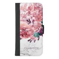 Chic Romantic Vintage Pink Floral Marble iPhone 8/7 Plus Wallet Case
