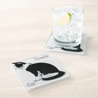 Black and White Tuxedo Cat Personalized Glass Coaster