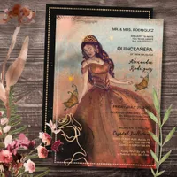 Elegant Vintage Copper Rose Quinceañera Invitation