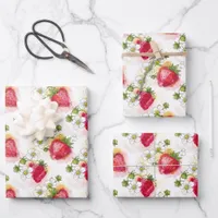 Alcohol Ink Style Strawberry Blossoms and Berries  Wrapping Paper Sheets