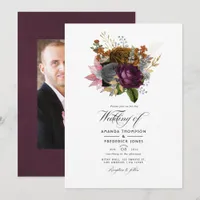 Vintage Autumn Floral Wedding Photo Invitation
