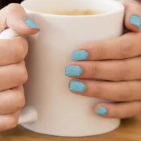 Romantic white fractal ornaments on blue minx nail art