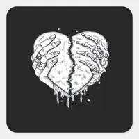 Gothic Skeleton Heart Hands Retro Aesthetic Square Sticker