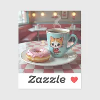 Cute Donut and Coffee at Retro Diner Sticker