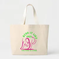 Bend It Like 2025: Yoga Cat Fun Large Tote Bag