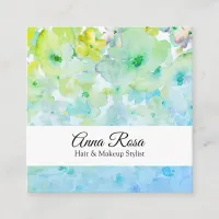 *~* Elegant Modern Floral Turquoise Green Beauty Square Business Card