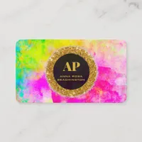 *~AP93 Neon Rainbow BOLD Abstract QR Business Card