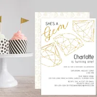 She’s a Gem Glitter Gold First Birthday Invite