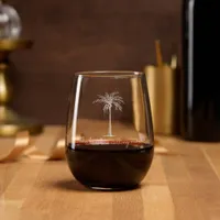 The Beach is Calling Me Tropical Palm Tree Etched Stemless Wine Glass