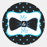 Mr & Mr Black Blue Bowtie Wedding Stickers