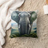 Close up of Elephant Face, Tusks, Trunk Throw Pillow