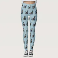 Egyptian Black Cat Patterned Dusty Blue Leggings