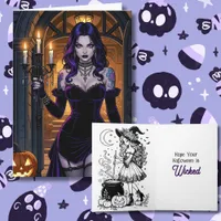 Witch Themed Halloween and Coloring Page Inside Card