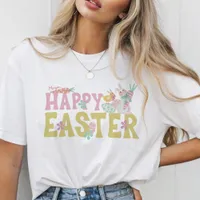 Cute Happy Easter Bunny Chick Add Name Typography  Tri-Blend Shirt