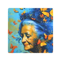 Elderly Woman With Butterflies Metal Print