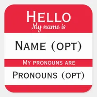 Red Hello Pronouns  Square Sticker