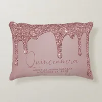 Chic Rose Gold Sparkle Glitter Drips Quinceanera Accent Pillow