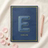 Faux Blue Denim 3D Puffy Letter E Monogram Name Notebook