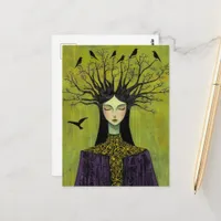 Beautiful Birds on Her Head, Tree Branches Hair Postcard