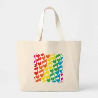 Rainbow Music Love Notes Retro Multicolor Pattern Large Tote Bag