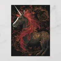 Black Gold Red Unicorn Postcard