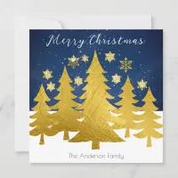 Modern Faux Gold Christmas Trees in Winter Snow Holiday Card