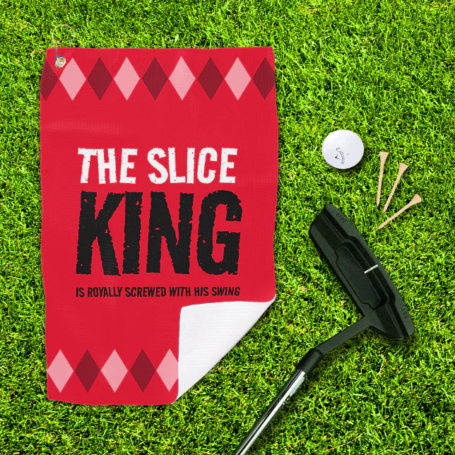 Funny Red Argyle The Slice King ... Golf Towel