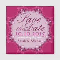 Pink Lace Circle Save the Date Magnet