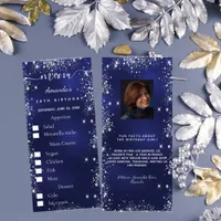 Birthday Menu blue silver photo fun facts choises