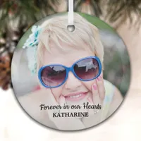 Modern Memorial Simple Remembrance Photo Glass Orn Ornament