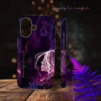 Cute Girly Art Purple Galaxy Monogram iPhone 16 Case