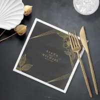 Gold Dust & Outlines Wedding Black/Gld ID835 Paper Dinner Napkins